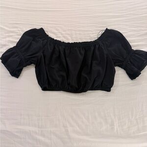 Tory Burch Black Off Shoulder Ruffled Short Sleeves Cropped top size XL